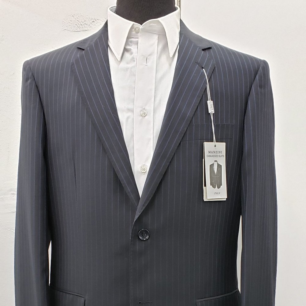 Manzini Super 150's Two Button Black Striped Suit